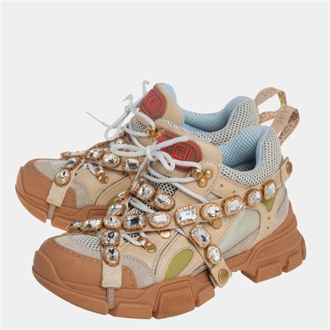 gucci crystal sneakers used|Gucci flashtrek sneakers with crystals.